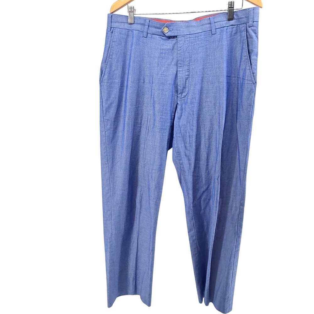 Southern Pines Mens Light Blue 100% Cotton Chambray Flat Front Dress Pants 36x32